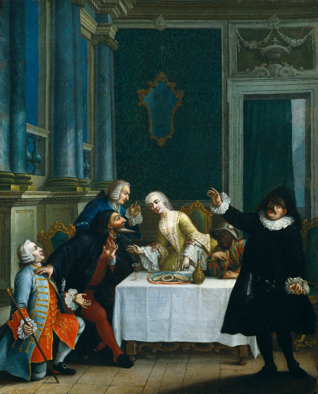 La merienda con las máscaras (detalle) de Pietro (school of) Longhi