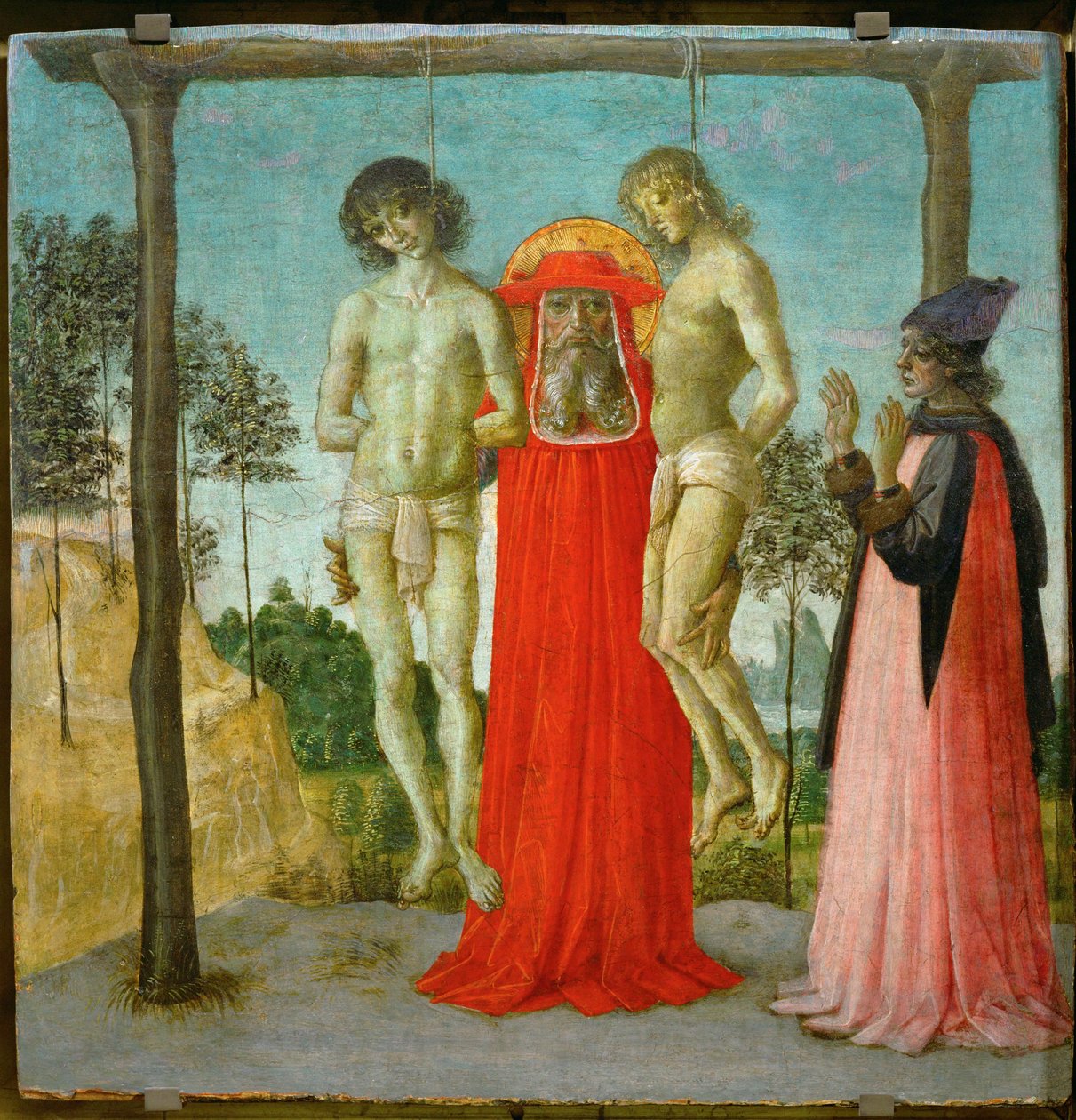 San Jerónimo apoyando a dos jóvenes ahorcados ... de Pietro (studio of) Perugino