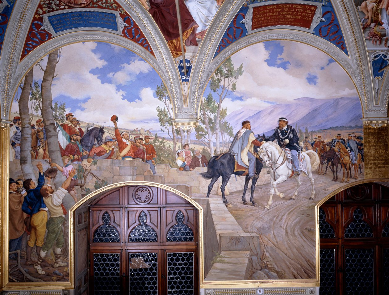 Víctor Emanuel II se encuentra con Giuseppe Garibaldi en Teano de Pietro Aldi