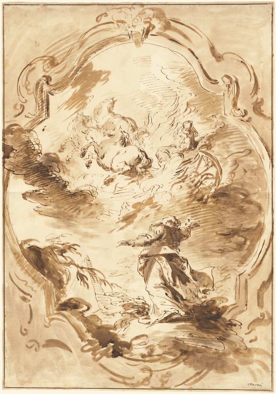 Eliseo viendo a Elías ascender en el carro de fuego de Pietro Antonio Novelli