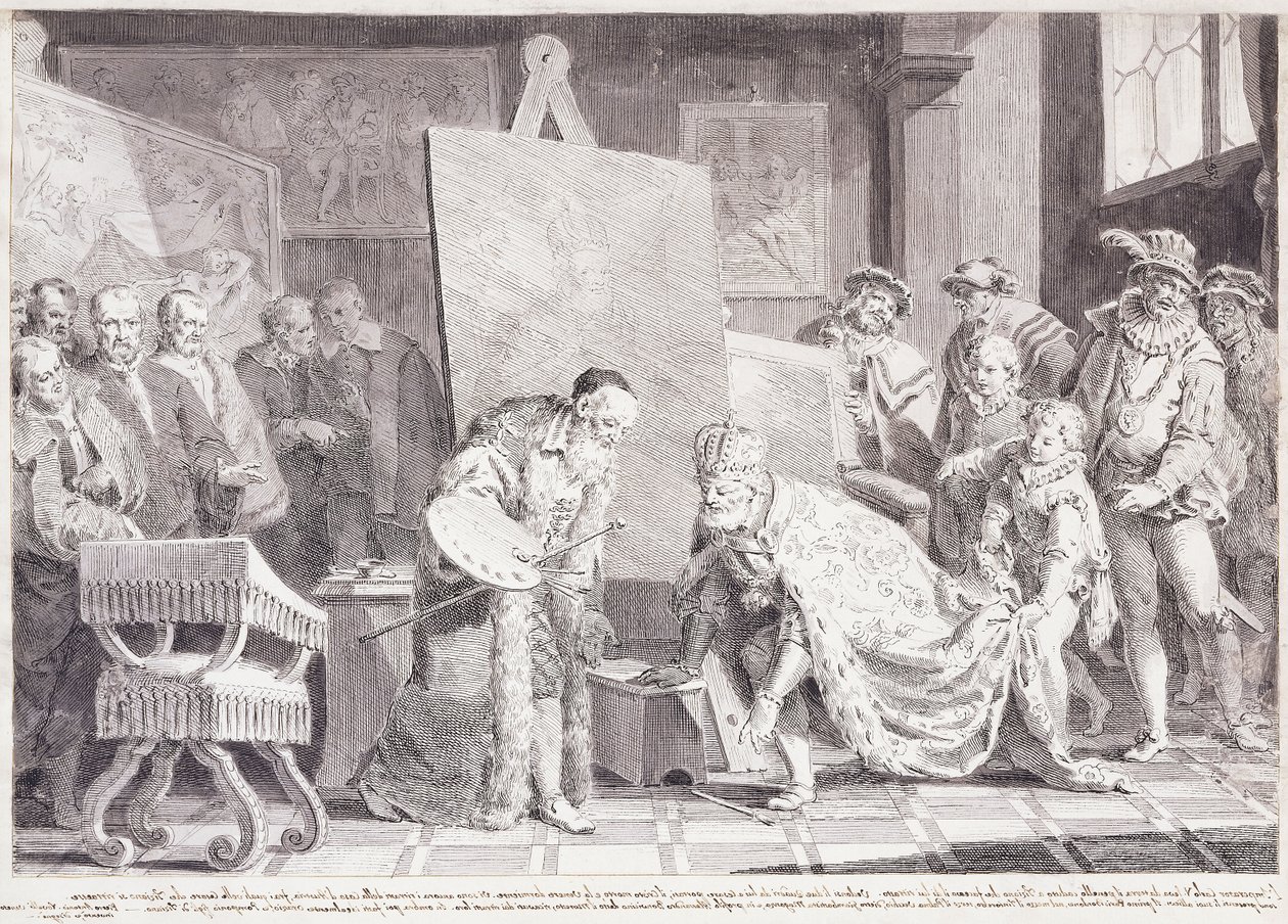 El emperador Carlos V recogiendo el pincel de Tiziano de Pietro Antonio Novelli