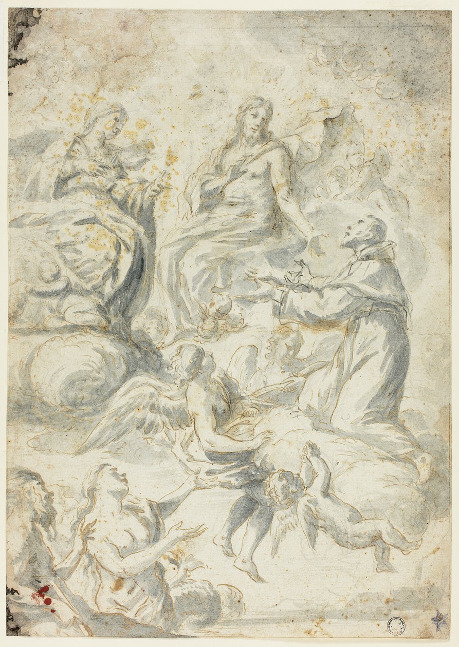 San Nicolás de Tolentino intercede ante Cristo y la Virgen por las almas del limbo de Pietro Antonio Novelli