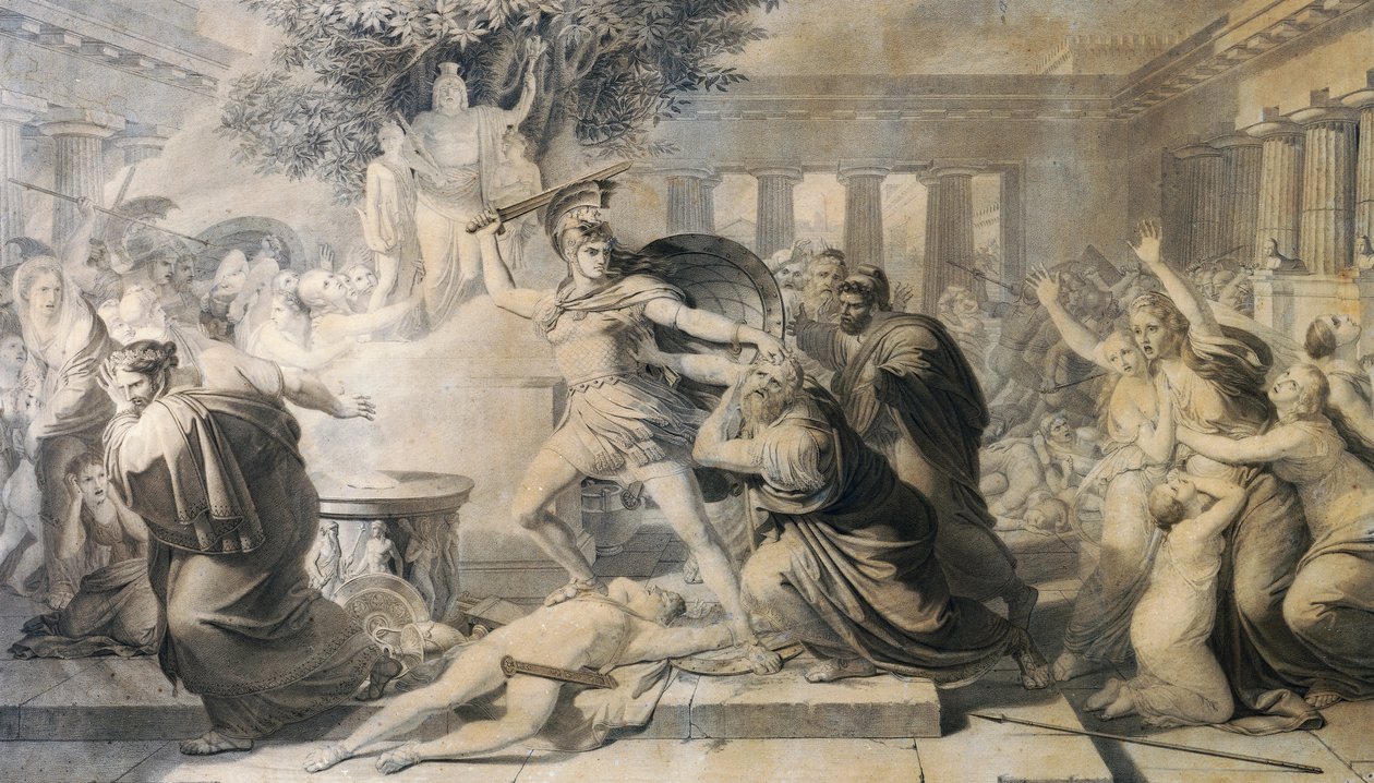 Muerte de Príamo, de Pietro Benvenuti (1769-1844), grabado a partir de un cuadro de 1811 de Pietro Benvenuti