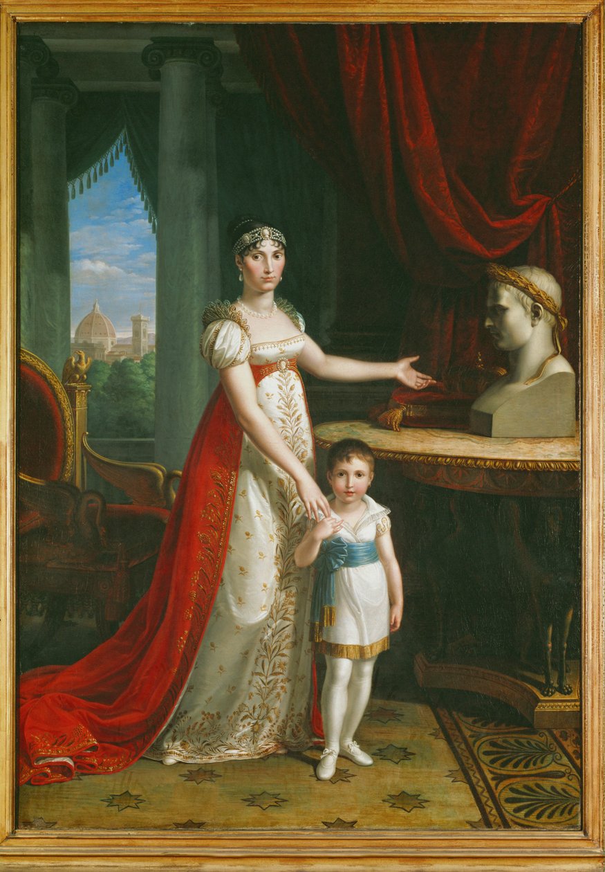Elisa Bonaparte, hermana de Napoleón I, Gran Duquesa de Toscana, con su hija Napoleone-Elisa ... de Pietro Benvenuti