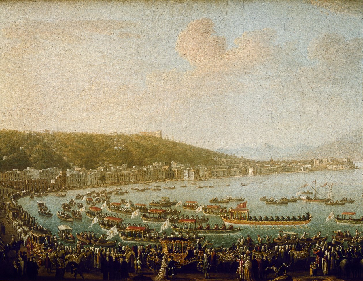 La salida de Carlos III de España (Carlos III) (1716-1788) de la Bahía de Nápoles (Italia). Pintura de Pietro Fabris (1756-1779), óleo sobre lienzo de Pietro Fabris