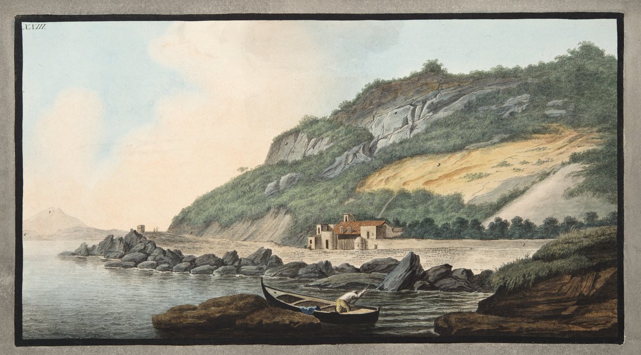 Vista de una parte del exterior del cono del Solfaterra, Lámina XXIII de "Campi Phlegraei: Observaciones sobre los volcanes de las Dos Sicilias", de Sir William Hamilton (1730-1803), publicado en 1776 (grabado coloreado a mano). de Pietro Fabris