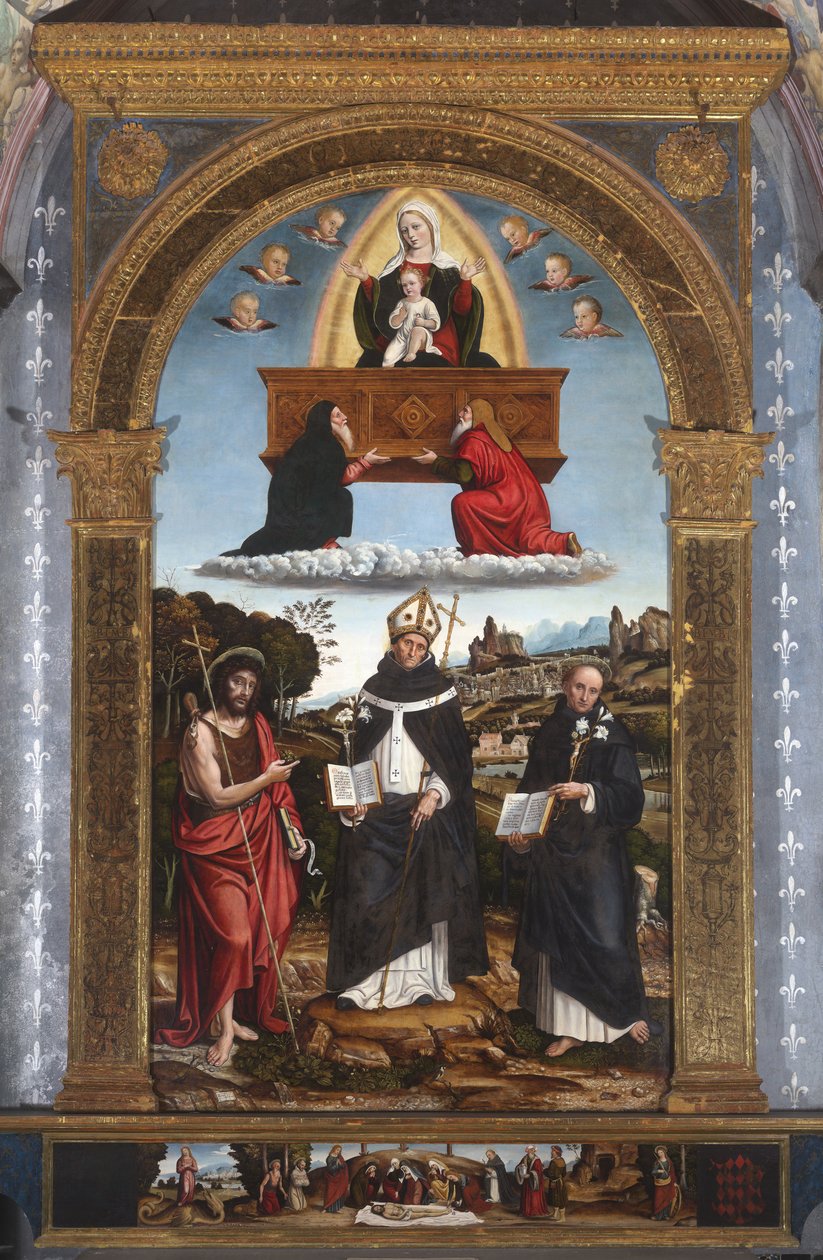 Madonna Odigitria con los Santos: Juan Bautista, Antonino de Florencia y Nicola de Tolentino de Pietro Francesco (1485-1528) Sacchi