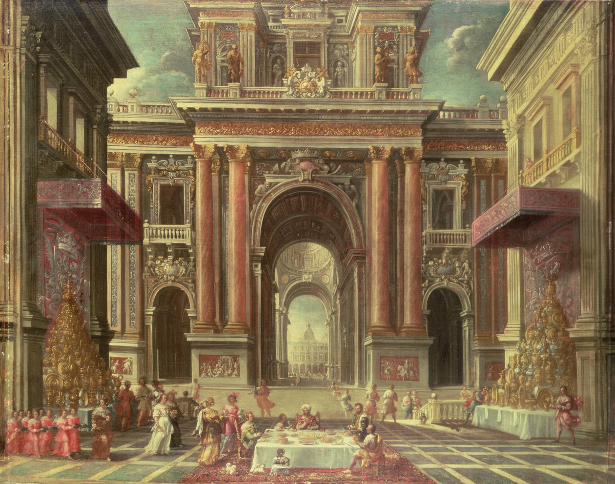 Magnífico Banquete en el Patio de un Palacio Barroco de Pietro Francesco Garoli