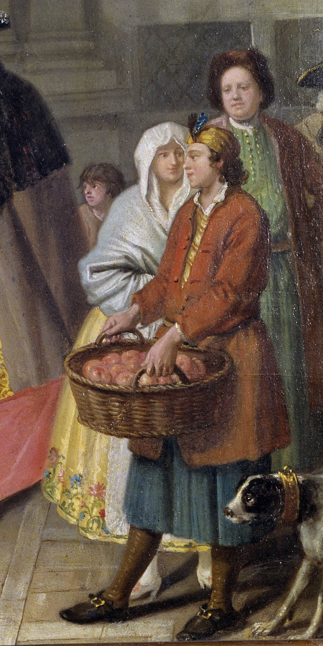 Conversación con máscaras o el Vendedor de Manzanas (detalle) de Pietro Longhi