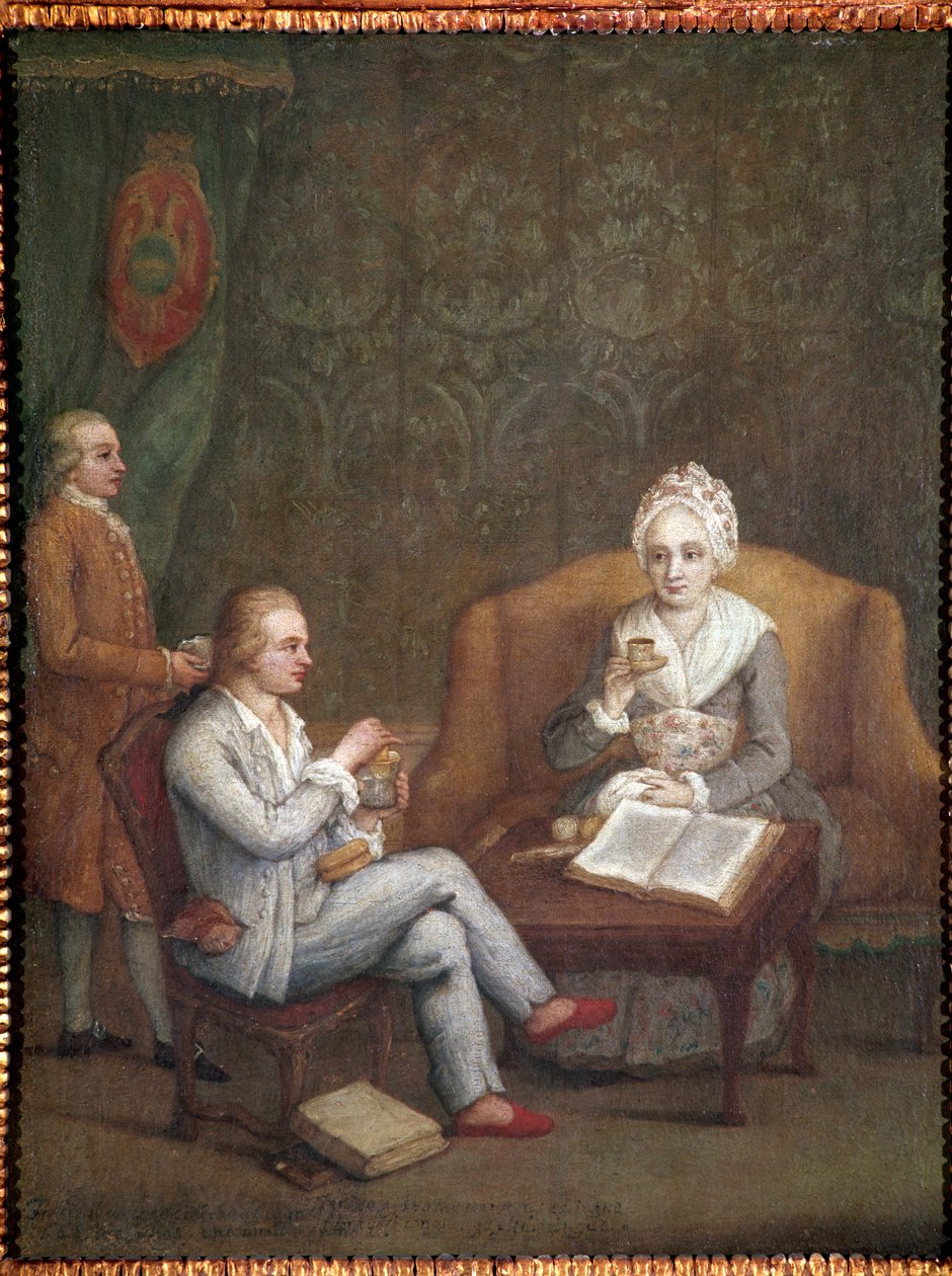 Retrato de Adriana Giustinian con su hijo Gerolamo Ascanio tomando chocolate caliente de Pietro Longhi