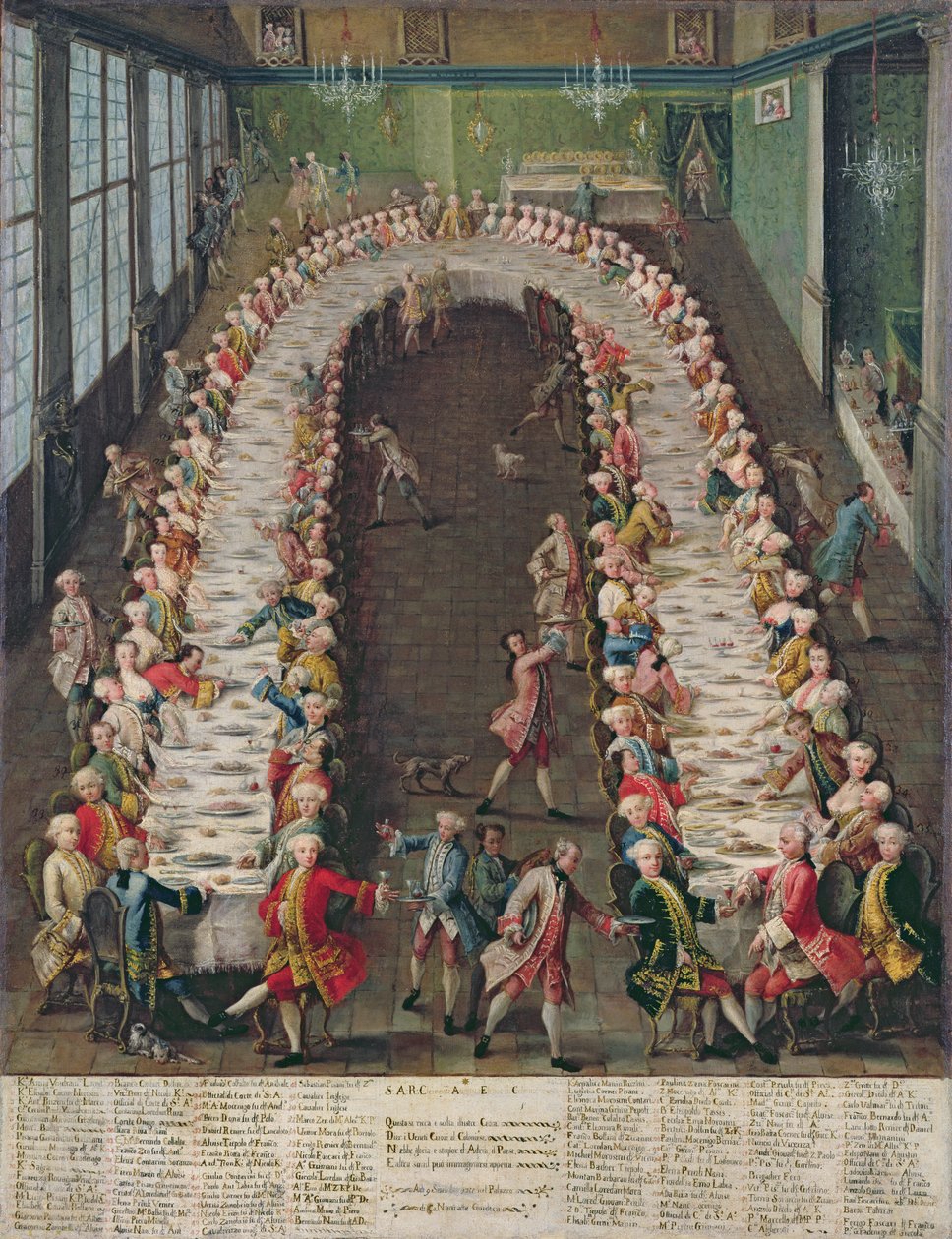 El banquete en Casa Nani, dado en honor de su invitado, Clemente Augusto, Elector Arzobispo de Colonia, el 9 de septiembre de 1755 de Pietro Longhi
