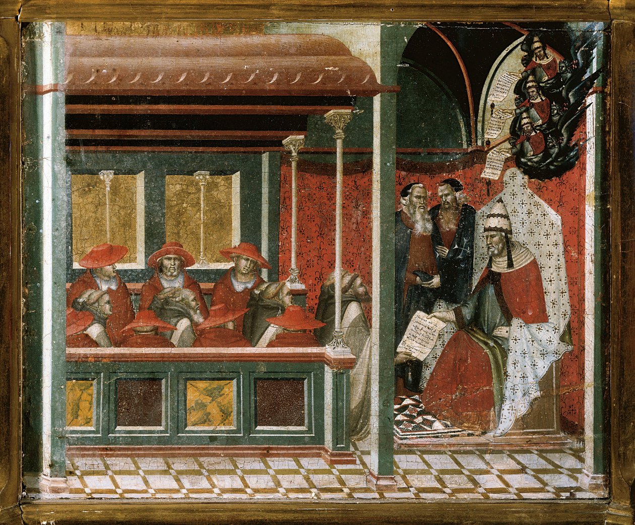 El Papa Honorio III aprobando la regla carmelita (detalle) de Pietro Lorenzetti