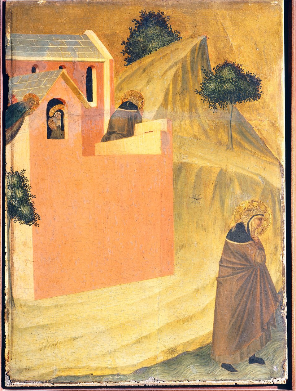 El bendito escapa del convento y cruza el río Lamone, azulejo en el retablo de la Beata Humildad de Pietro Lorenzetti