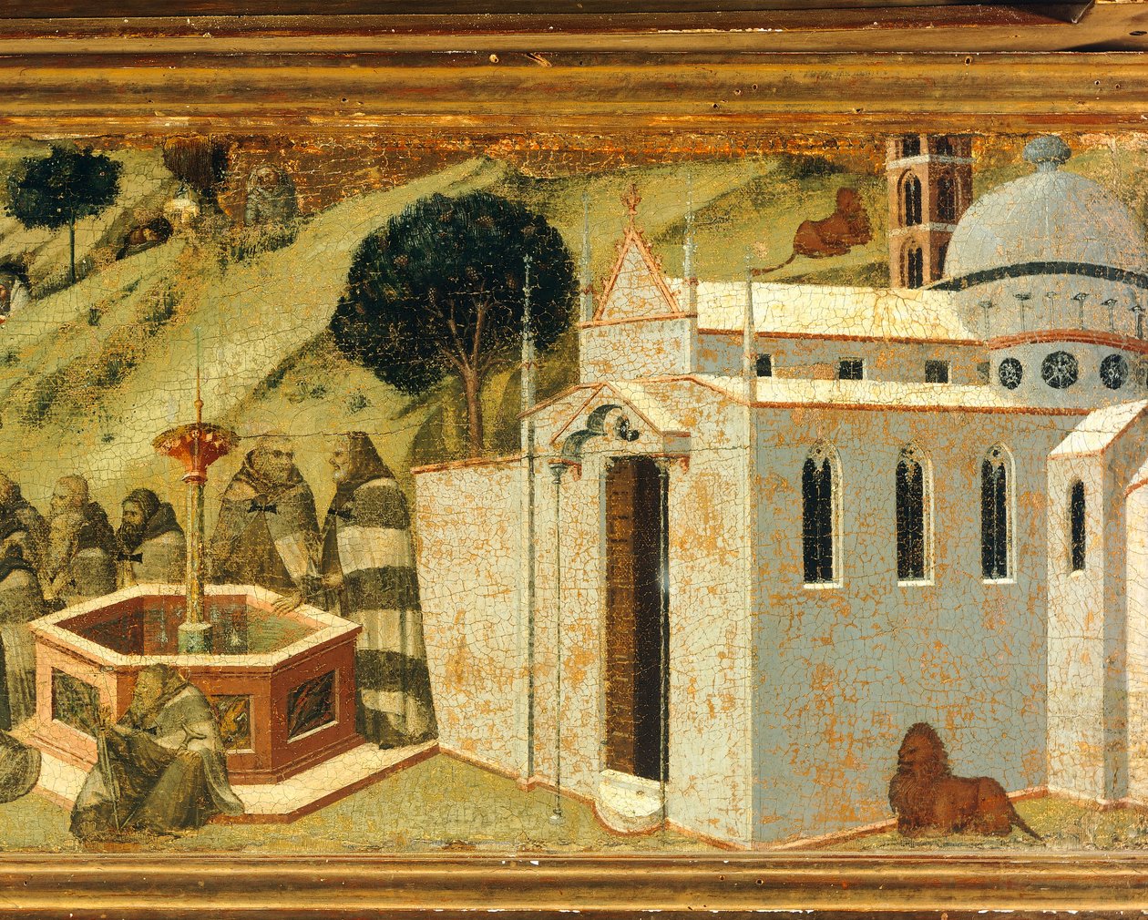 Los primeros ermitaños carmelitas en el manantial de Elías (detalle) de Pietro Lorenzetti