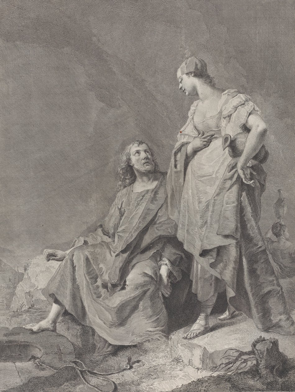 Cristo y la Mujer de Samaria en el Pozo, de la serie de 112 estampas del sacro, 1743-63 de Pietro Monaco