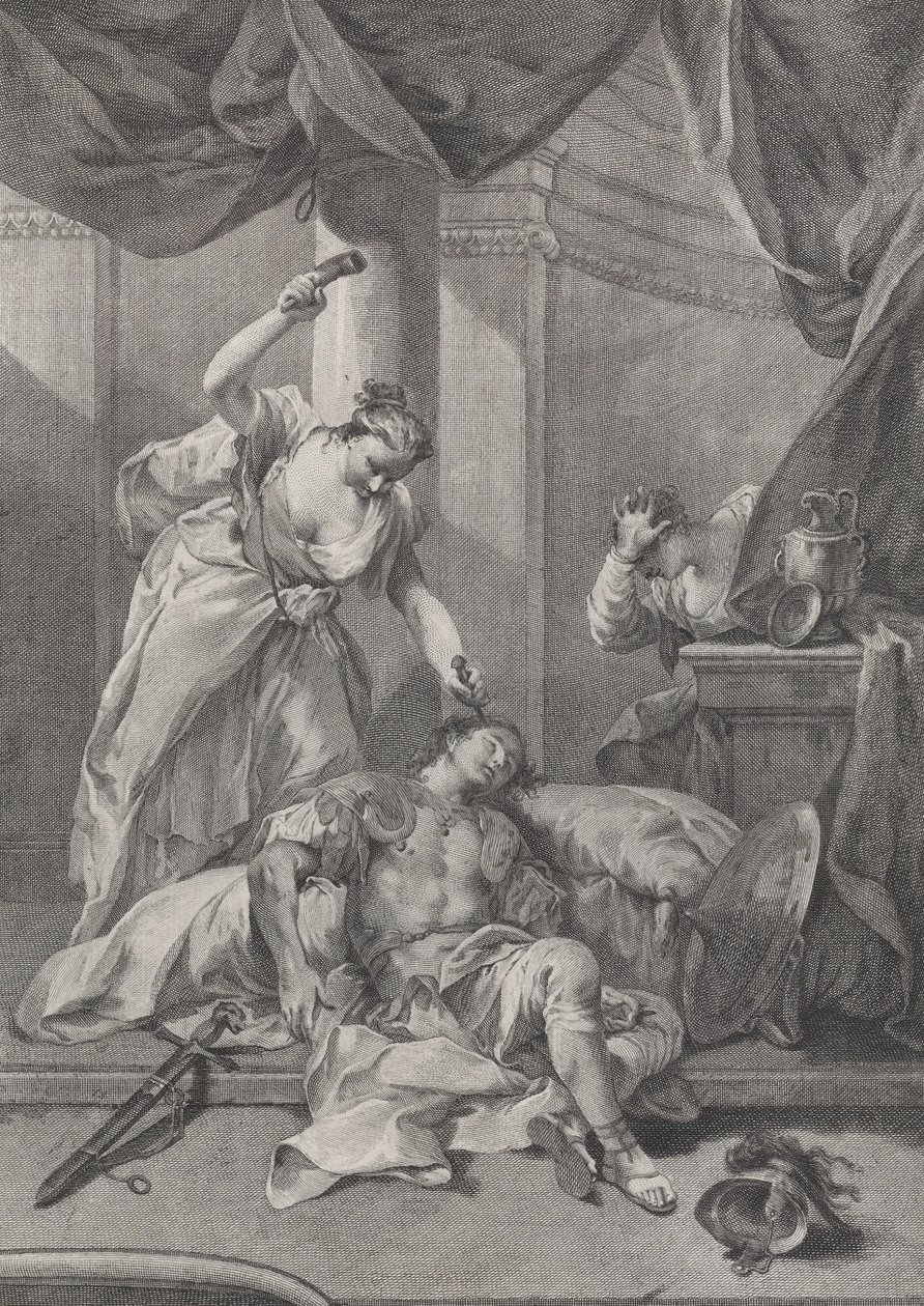 Jael clavando una estaca en la sien del dormido Sísara de Pietro Monaco