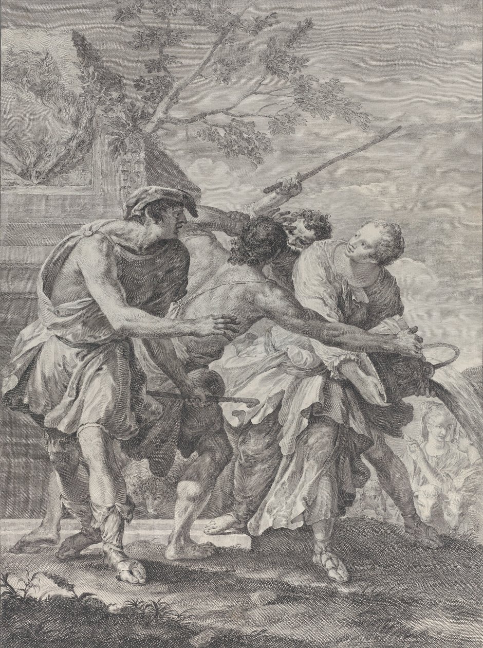 Moisés defendiendo a las hijas de Jetro, 1732-50 de Pietro Monaco