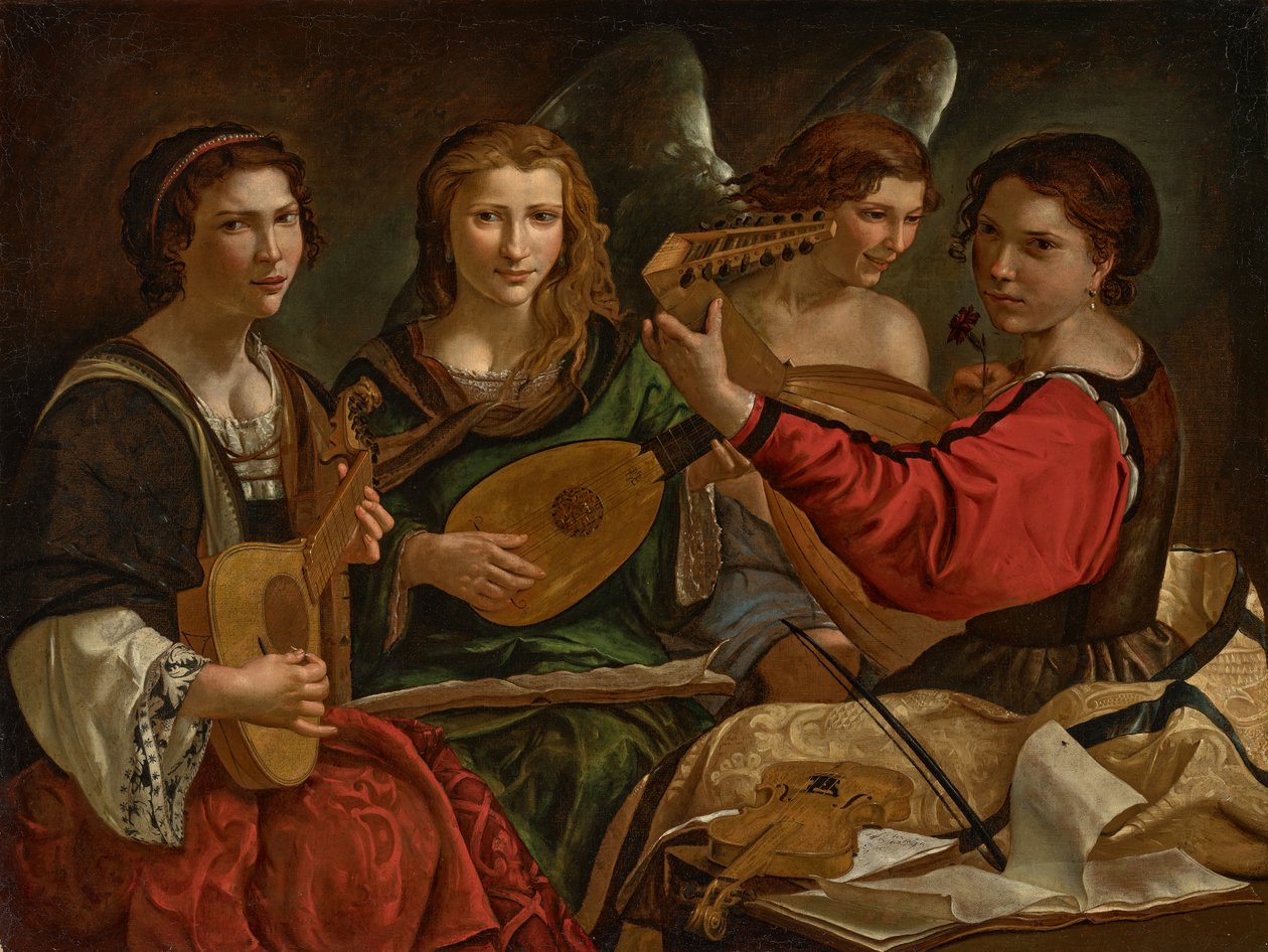 Tocadores de laúd y un ángel (óleo sobre lienzo) de Pietro Paolini
