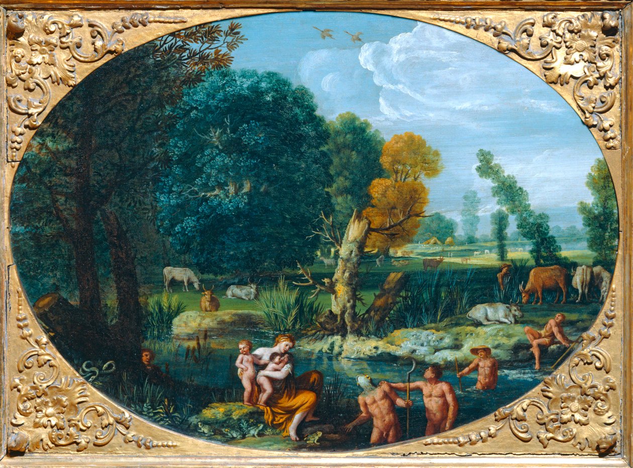 Latone metamorphosant les paysans de Lycie en grenouilles - Latone transformando a los campesinos de Lykia en ranas ... de Pietro Paolo Bonzi
