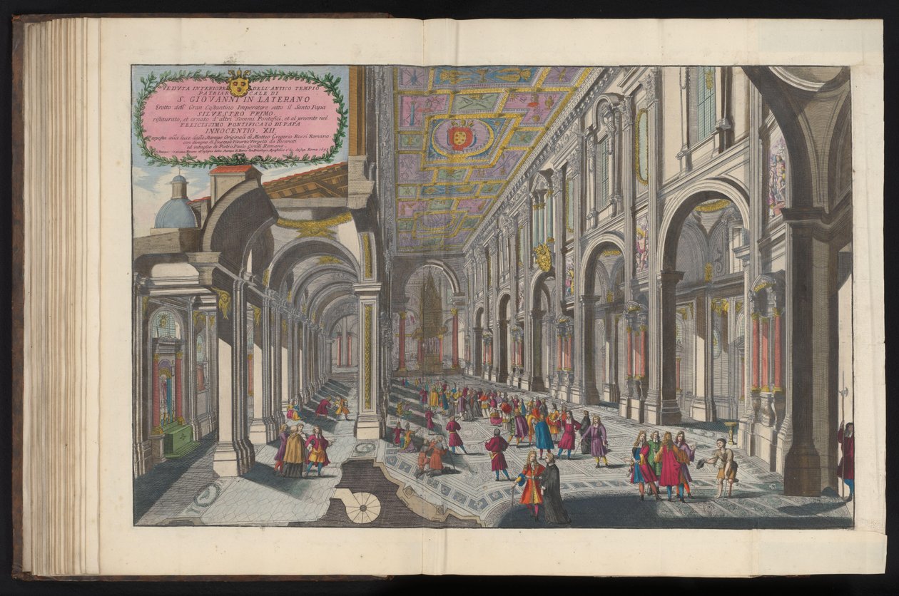 Gezicht in het interieur van de Sint-Jan van Lateranen te Rome Vista del área sacrosanta de la Basílica de Letrán (...) (título sobre objeto) de Pietro Paolo Girelli