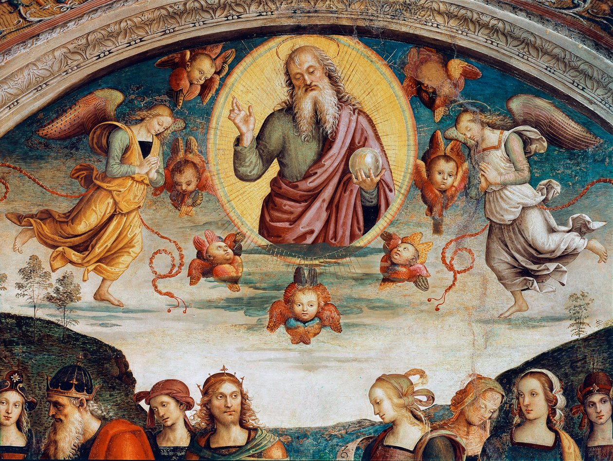 El Señor rodeado de profecías y sibilas (detalle) representando al Señor Todopoderoso. Fresco de Pietro Vannucci dit Il Perugino (1448-1523) 1500. Perugia, Collegio del Cambio de Pietro Perugino