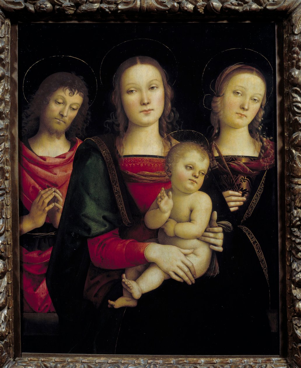 La Virgen y el Niño rodeados por San Juan Bautista y Santa Catalina de Pietro Perugino