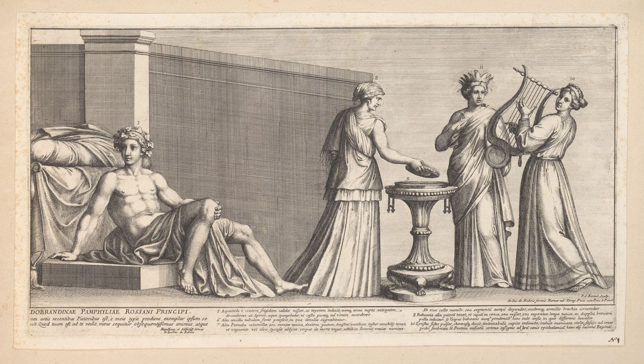 Boda aldobrandiniana (parte derecha) Nova nupta in geniali thalamo (título sobre objeto) de Pietro Sante Bartoli