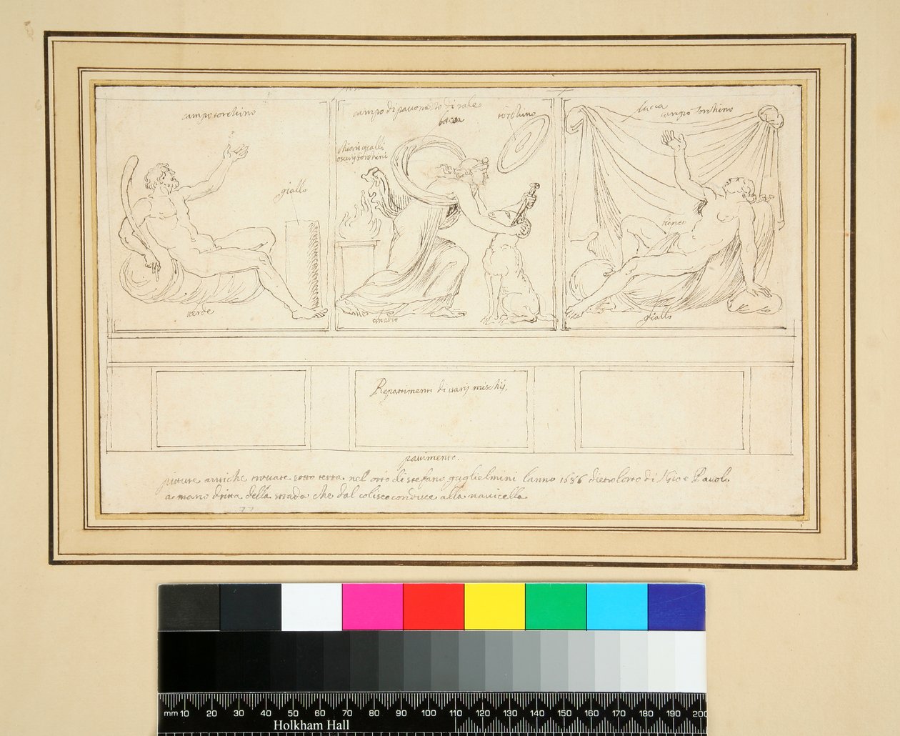 Una pared con tres paneles de Pietro Santi Bartoli