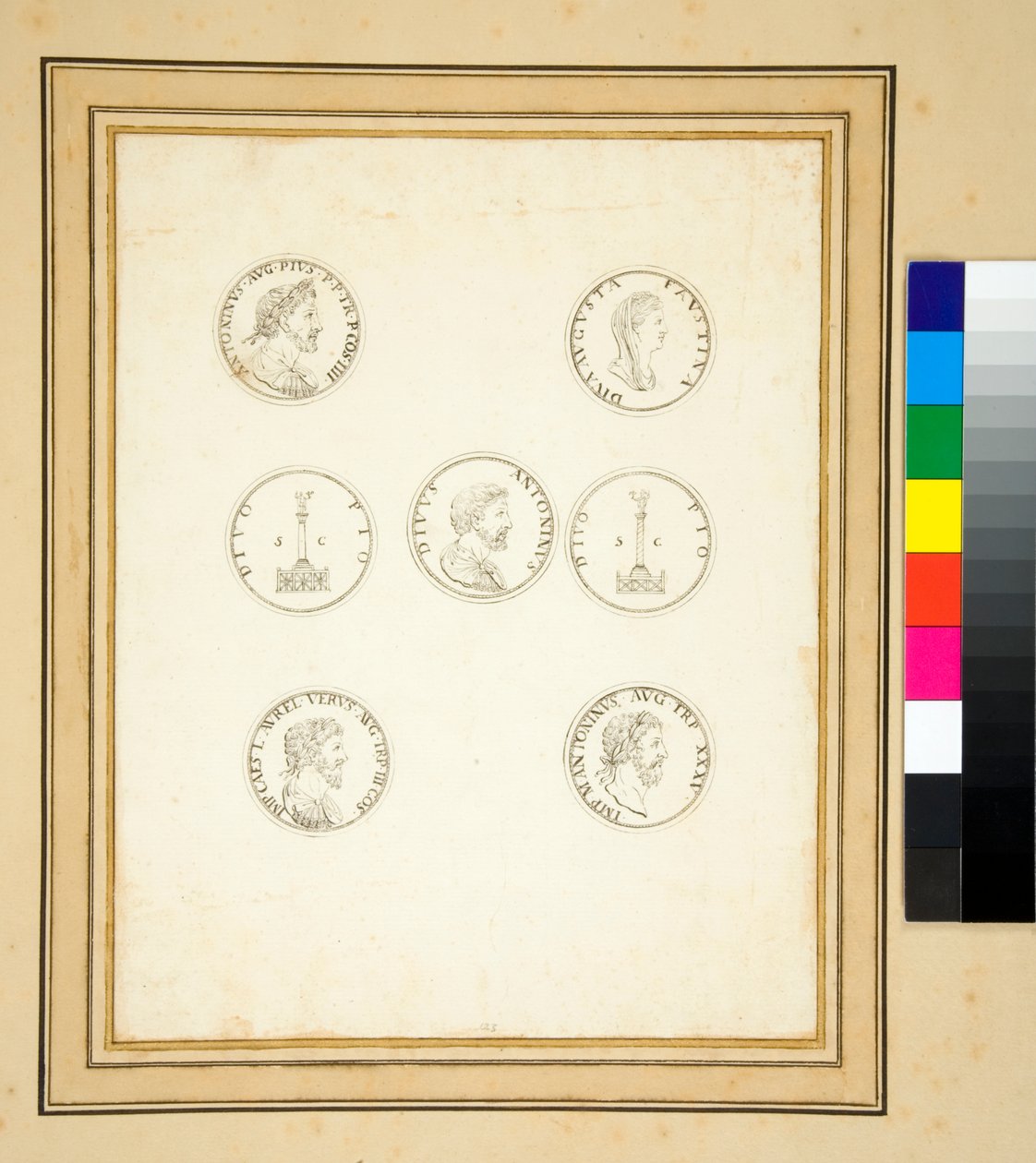 Monedas que muestran la columna de Antonino Pío de Pietro Santi Bartoli