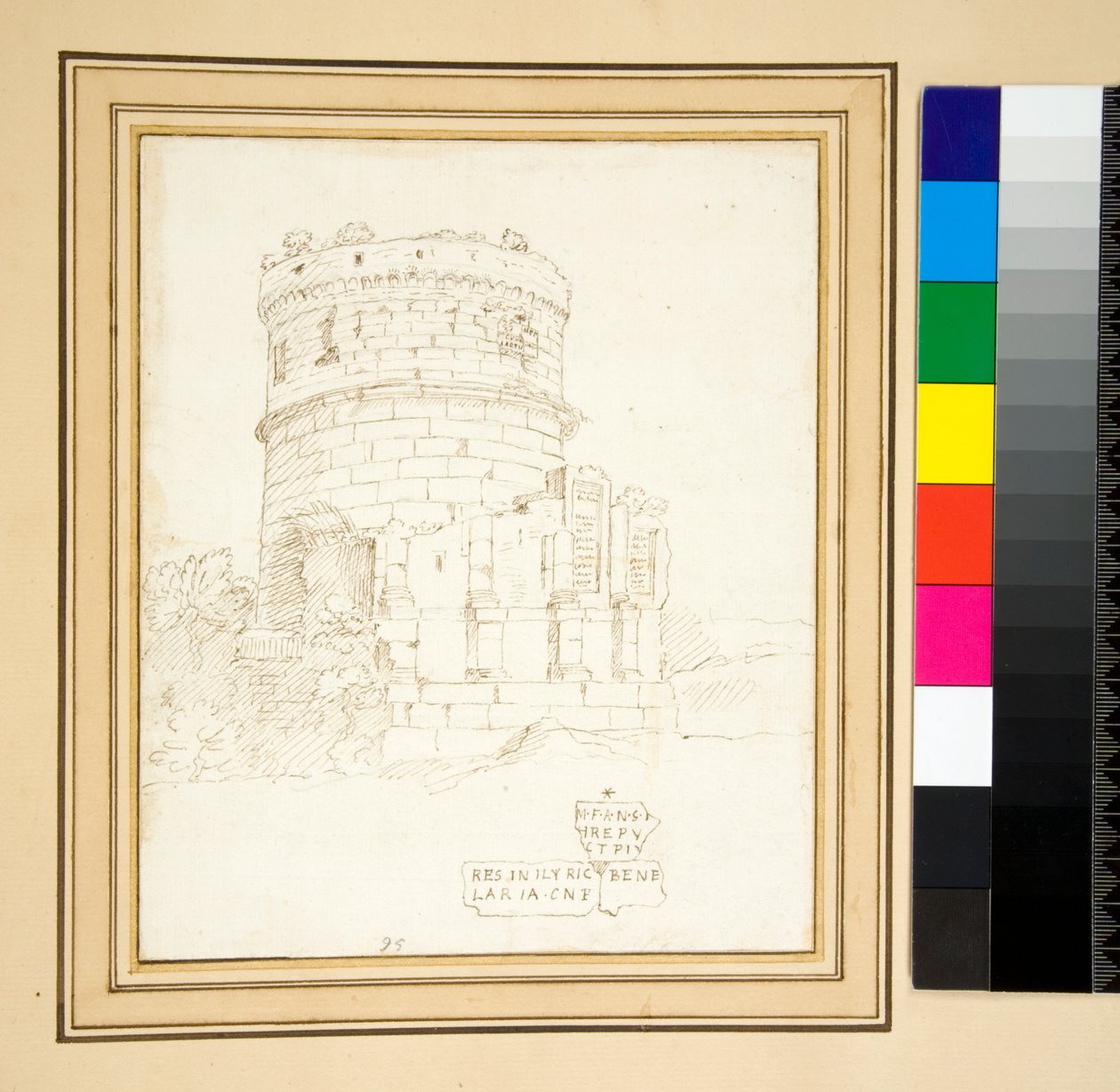 Dibujo a pluma de la tumba de los Plautii (pluma) de Pietro Santi Bartoli