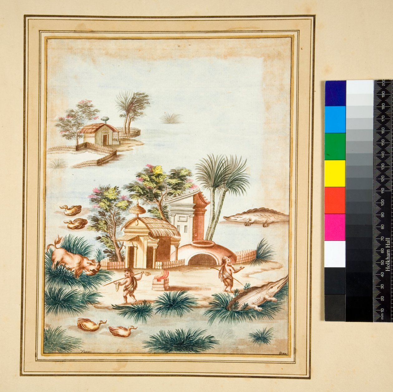 Escena del río con dos pigmeos en una isla de Pietro Santi Bartoli