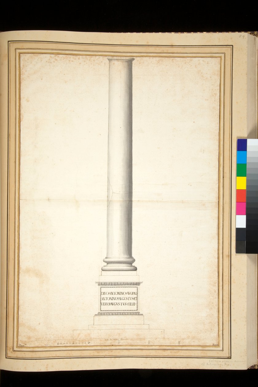La columna de Antonino Pío mostrada como restaurada (pluma y lavado gris) de Pietro Santi Bartoli