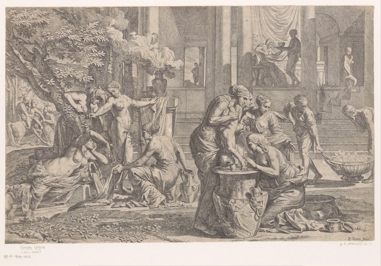 Aquiles sumergido en las aguas del Estigia de Pietro Testa