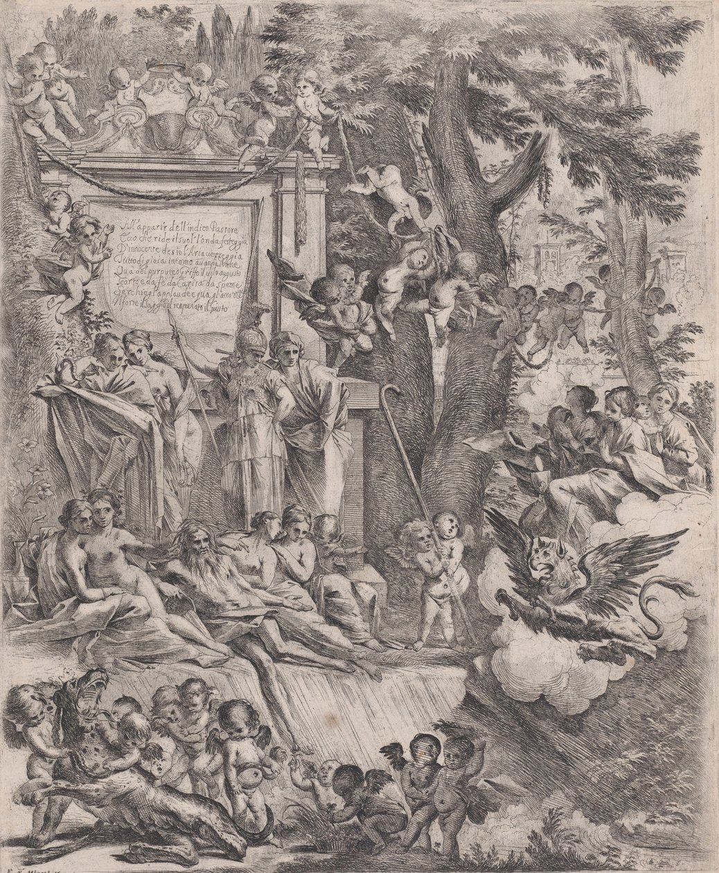 Una alegoría en honor a la llegada del Cardenal Franciotti como Obispo de Lucca, 1637 de Pietro Testa