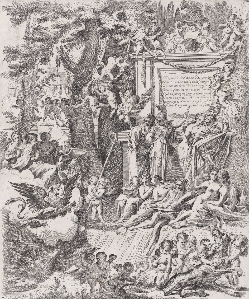 Una alegoría en honor a la llegada del cardenal Franciotti como obispo de Lucca de Pietro Testa