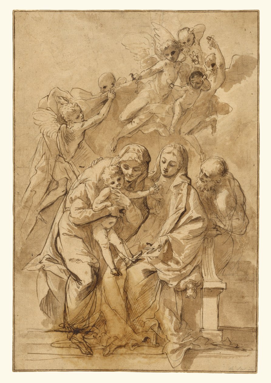 Heilige Familie mit der heiligen Anna (recto); Figurenskizzen (verso) de Pietro Testa