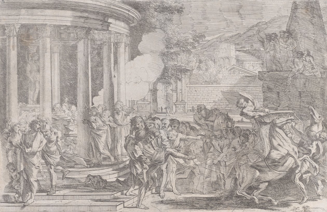 Sinorix llevado desde el templo de Artemisa tratando de escapar de los efectos del veneno, ca. 1640 de Pietro Testa
