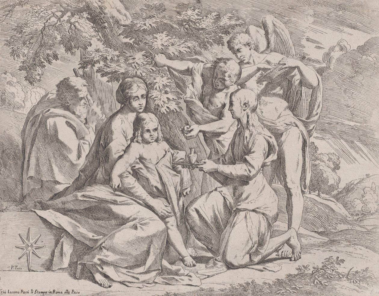La Sagrada Familia alimentada por ángeles, ca. 1642-44 de Pietro Testa