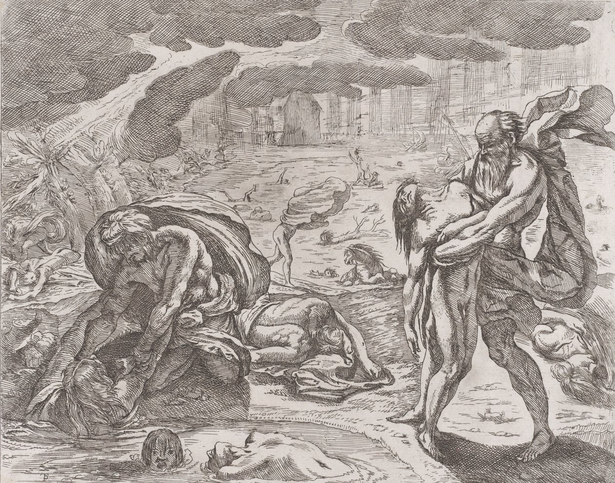 El diluvio, figuras siendo sacadas del agua, ca. 1640-42 de Pietro Testa