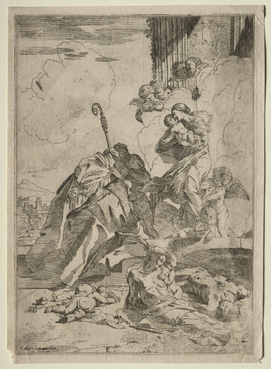 Tres Santos Luqueses Intercediendo con la Virgen por las Víctimas de la Peste de Pietro Testa