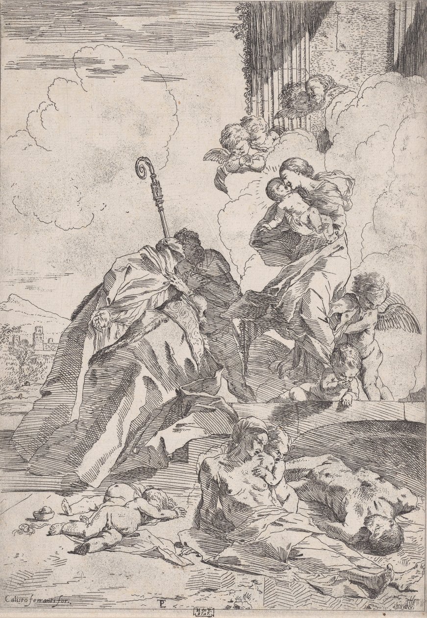 Tres santos luccheses intercediendo con la Virgen por las víctimas de la peste de Pietro Testa