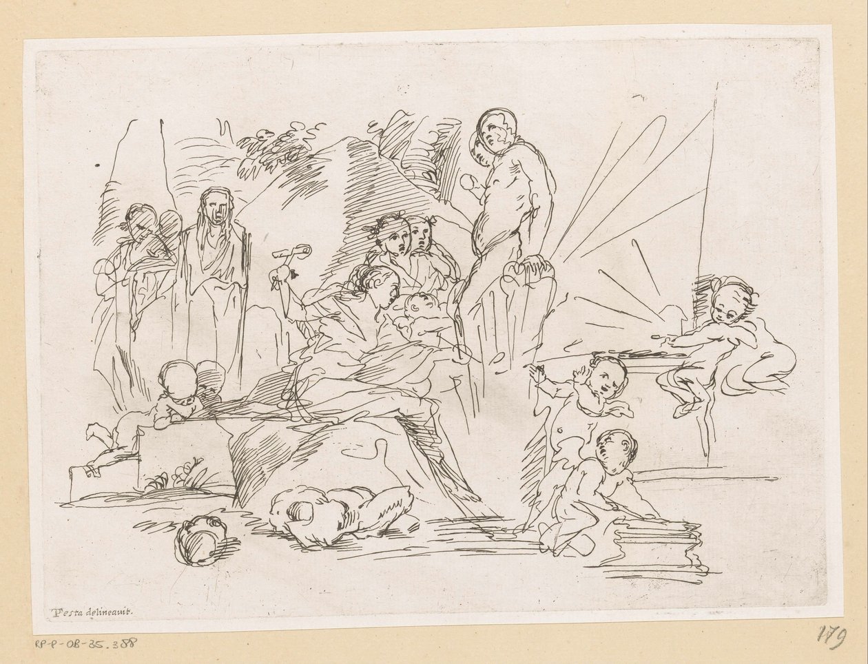 mujer, con, cruz, en, roca de Pietro Testa