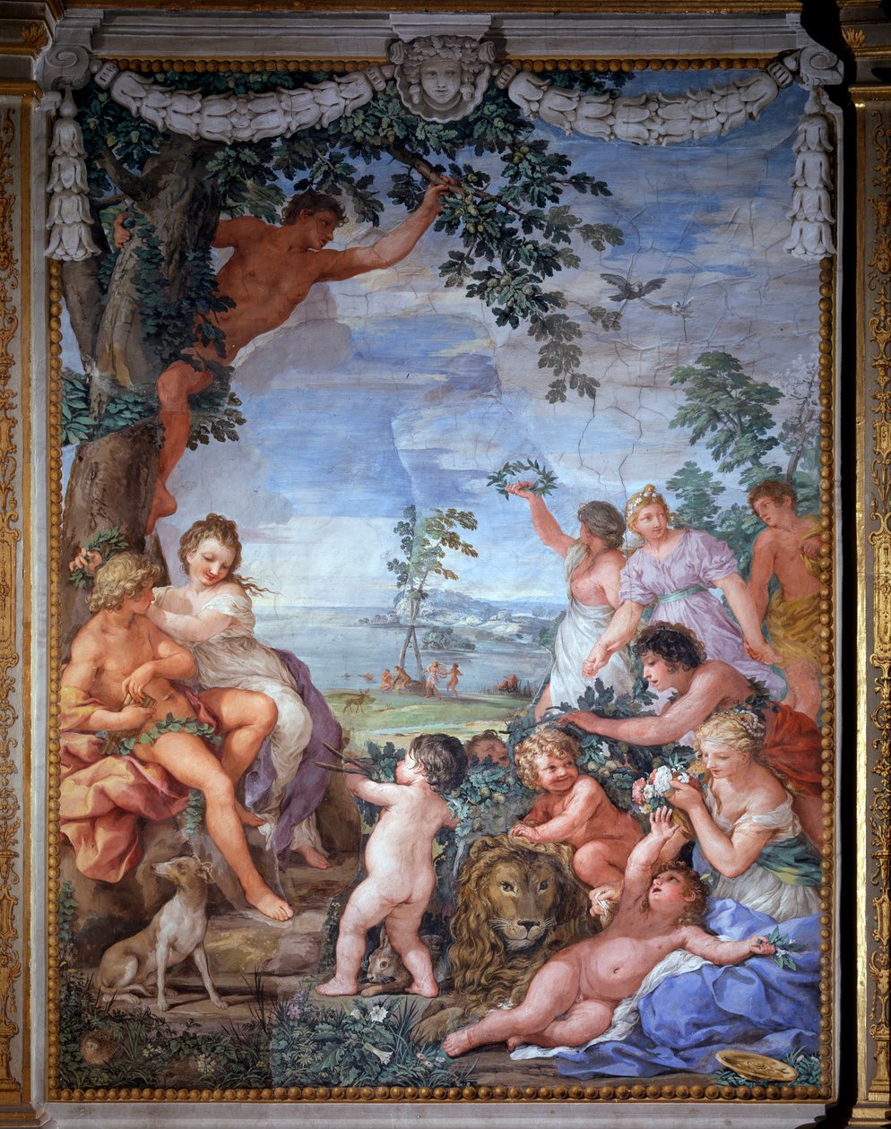 Alegoría de las cuatro edades, la edad de oro Fresco por Pietro da Cortona (Pietro Berrettini) (1596-1669) 1637 Sala del Poele (Stanza della Stufa), Galería Palatina, Palazzo Pitti, Florencia de Pietro da Cortona