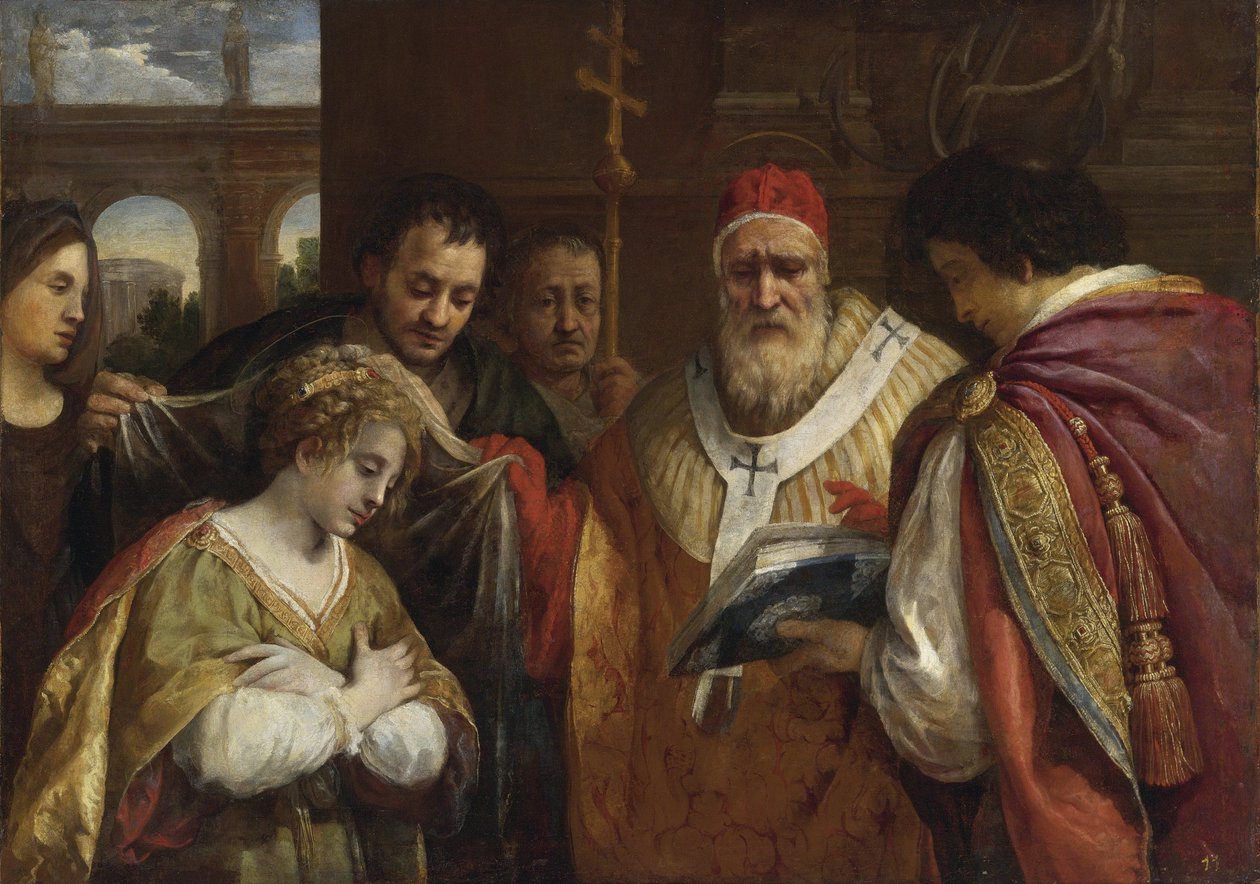 Flavia Domitila (muerta después de 95) recibiendo el velo del Papa Clemente I - por Cortona, Pietro da de Pietro da Cortona