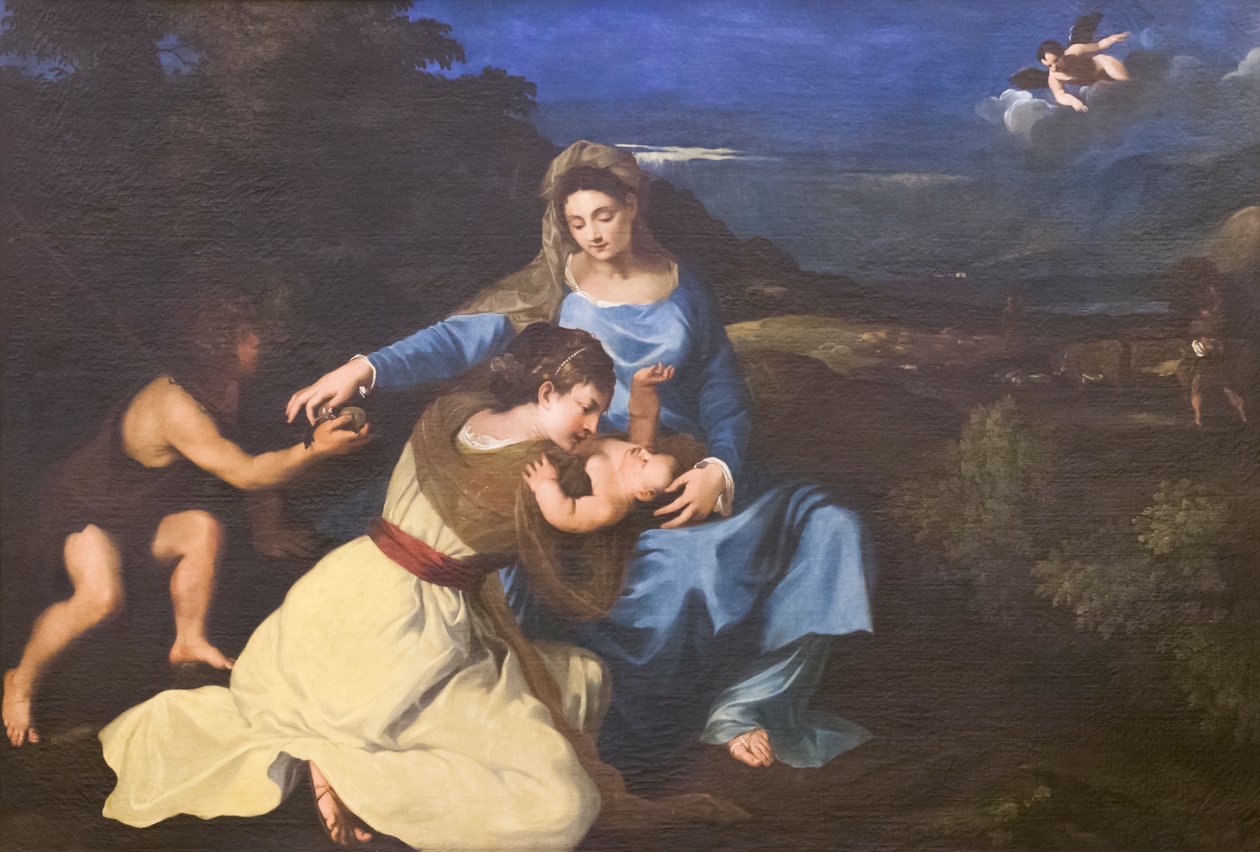 Virgen con el Niño y santos, c.1625, según Tiziano (óleo sobre lienzo) de Pietro da (1596 1669) Cortona