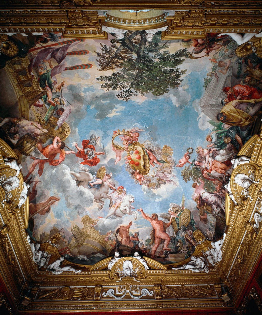 Marte después de la guerra, bóveda del Salón de Marte de Pietro da Cortona