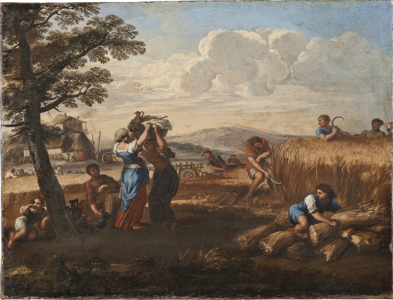 Paisaje con escena de cosecha, por Cortona, Pietro da (1596-1669) de Pietro da Cortona