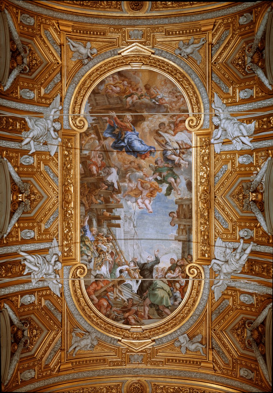 La Virgen aparece a San Felipe Neri durante la construcción de la iglesia (detalle) de Pietro da Cortona