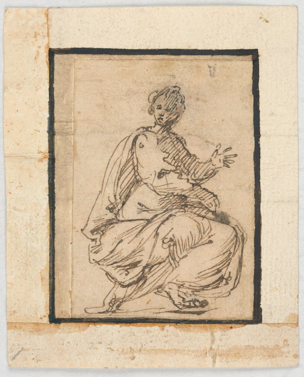 Página de Cuaderno de Bocetos: Figura Alegórica de Pietro da Cortona