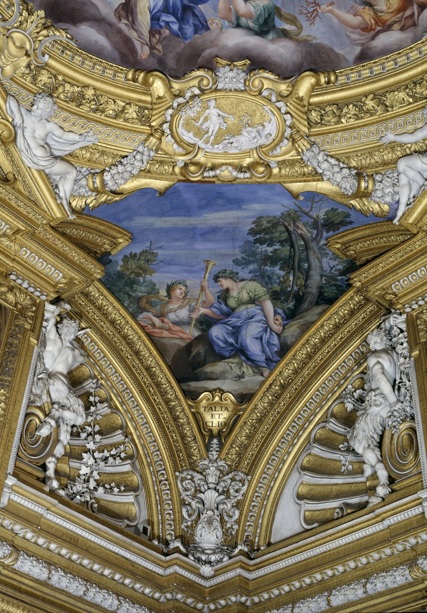 La Sala de Apolo (detalle del pendentivo que representa a las musas Thalia y Clio) de Pietro da Cortona